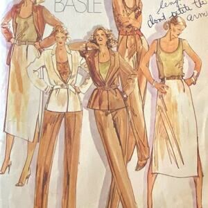 Vtg McCalls 6619 Basile Jacket Skirt Pant Top Pattern 8 Miss Long Slit Designer